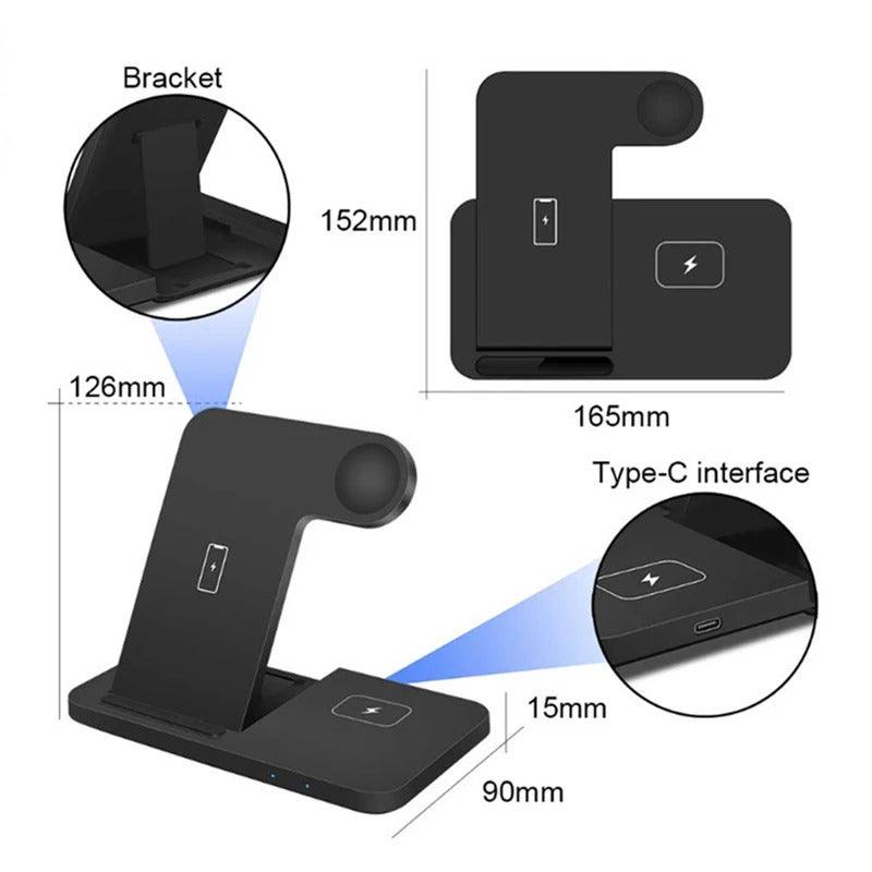 TriCharge Station – Carregador Sem Fio 3 em 1 para Celular, Smartphone e Fones de Ouvido