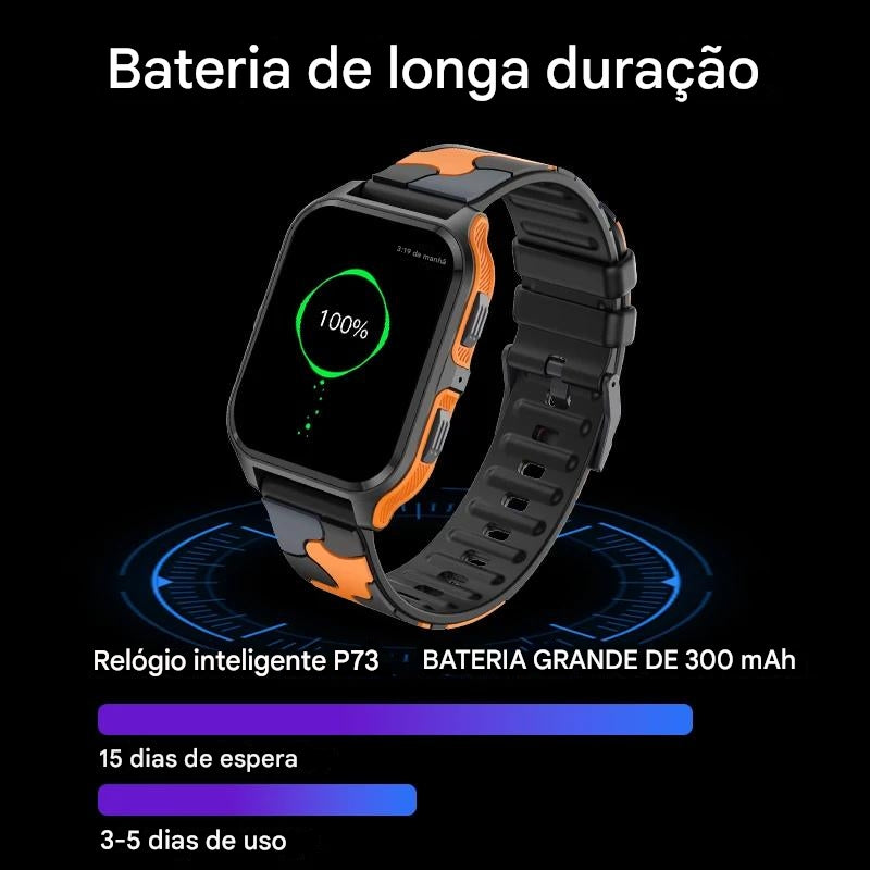 P73 1.83"  Relógio inteligente militar para homens Bluetooth
 Liga  Smartwatch para Xiaomi Android IOS IP68 
Relógio fitness à prova de água