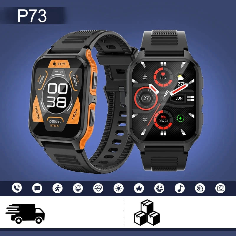 P73 1.83"  Relógio inteligente militar para homens Bluetooth
 Liga  Smartwatch para Xiaomi Android IOS IP68 
Relógio fitness à prova de água